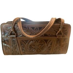 Vintage Hand Tooled Carved Brown Leather Western Purse/Satchel/Handbag